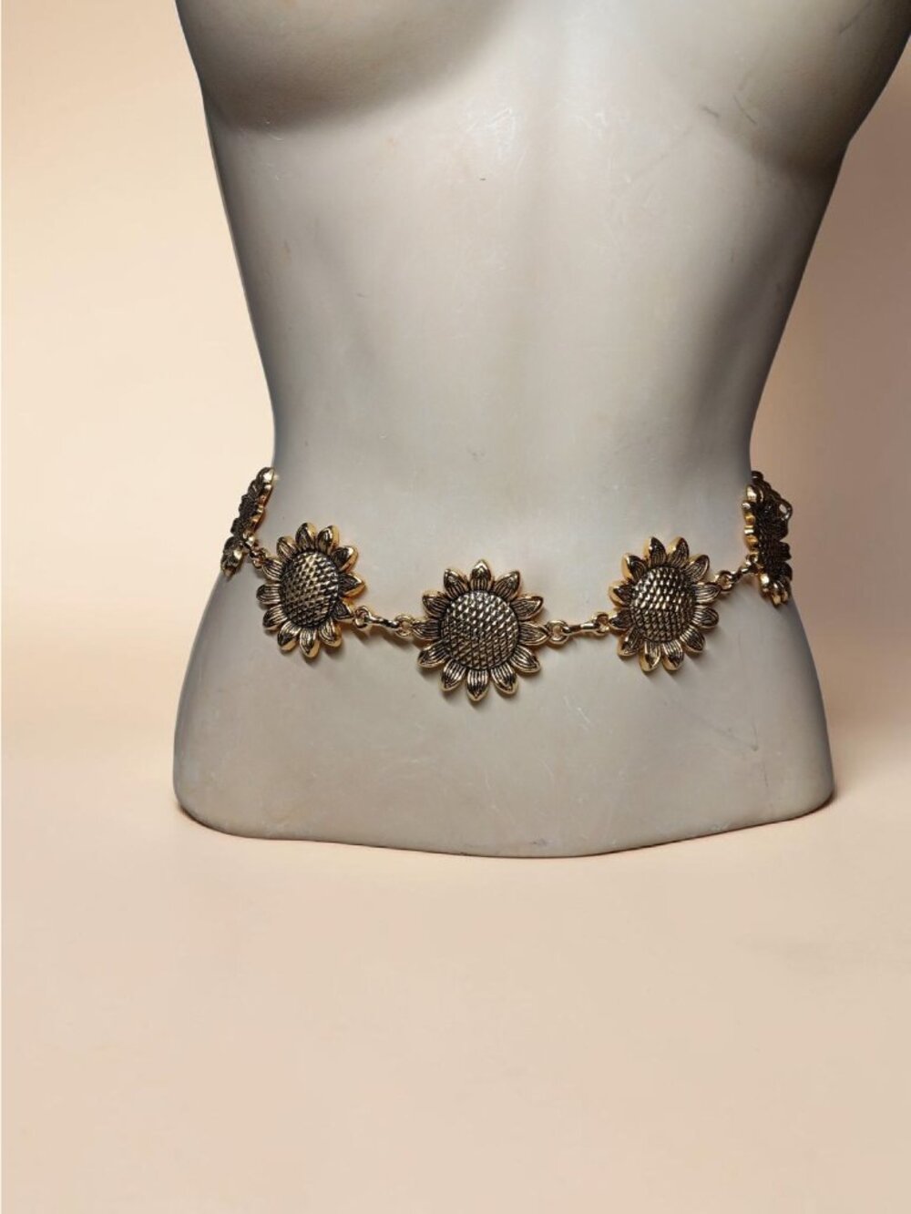 Gold Tone Chain Belt Sunflowers Chunky Jewelry Statement up to 38" Summer Spring - Picture 3 of 13